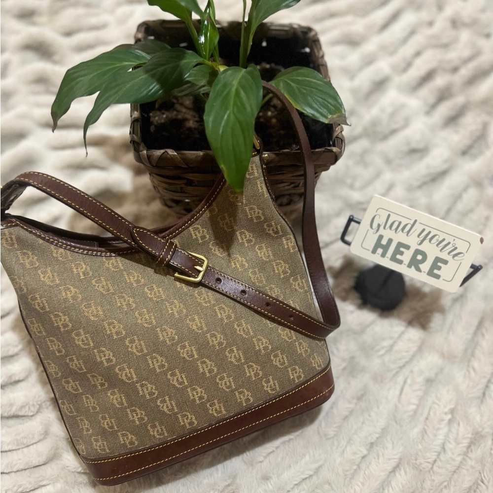 Dooney & Bourke vintage canvas and leather hobo shoulder bag